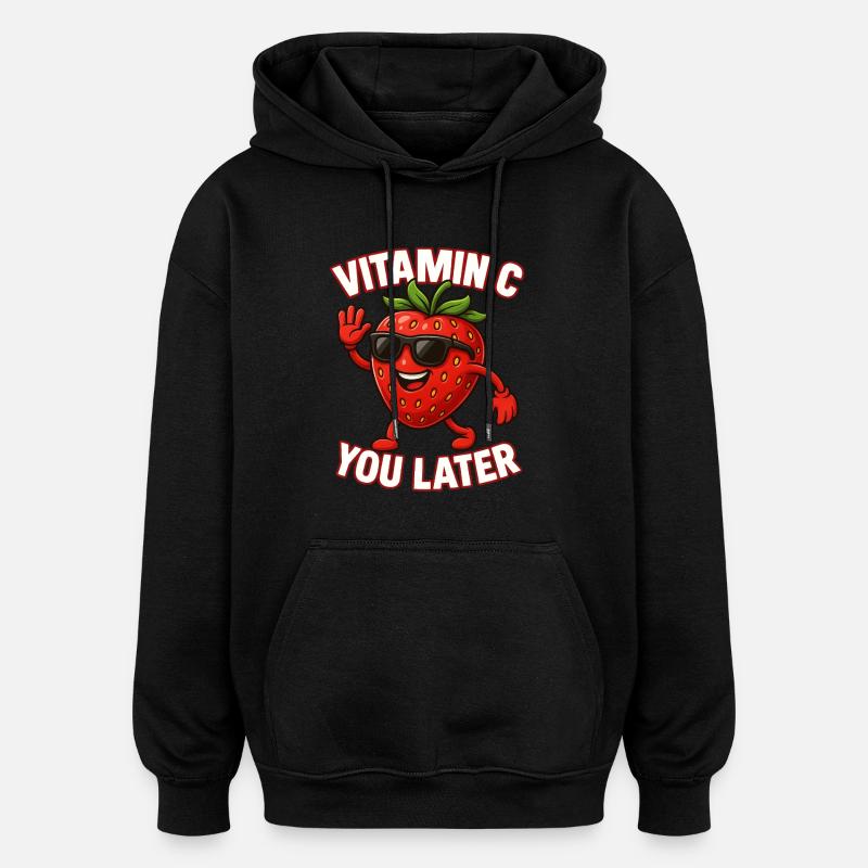 Fraise Vitamine C Fruit Drôle - Sweat à capuche oversize unisexe - noir