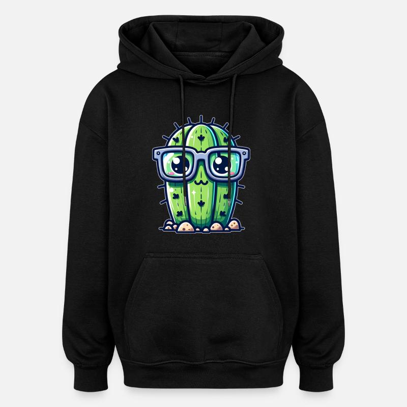 Kaktus mit Brille - Oversized Unisex Hoodie - Schwarz