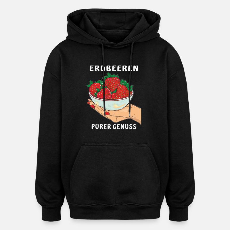 ERDBEEREN HAND PURER GENUSS - Oversized Unisex Hoodie - Schwarz