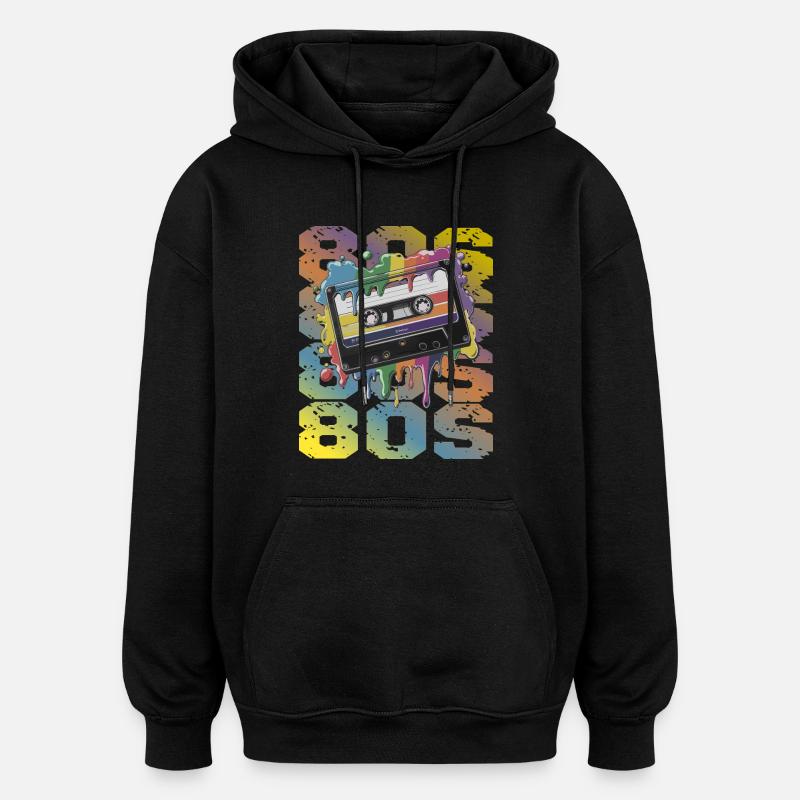80s Retro Cassette Rainbow Nostalgia - Oversized Unisex Hoodie - black