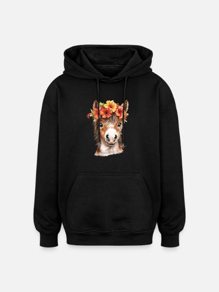 Bangs with hibiscus - Oversized Unisex Hoodie - black