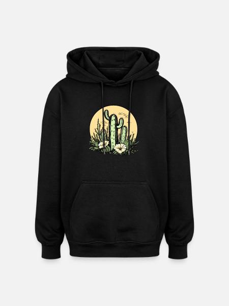 Cactus with flower moon - Oversized Unisex Hoodie - black