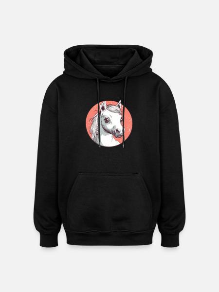 Weißes Pony mit Blick - Oversized Unisex Hoodie - Schwarz