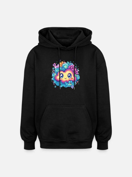 Śliczna chmura z kwiatami - Bluza z kapturem oversize typu unisex - czarny