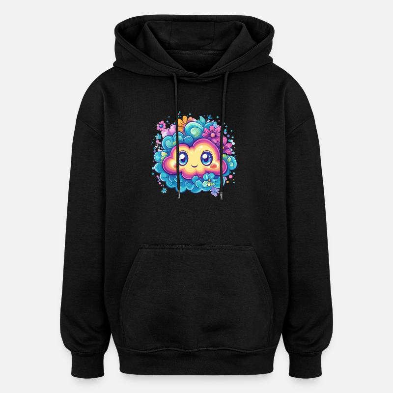 Cute Cloud with Flowers - Oversized Unisex Hoodie - black