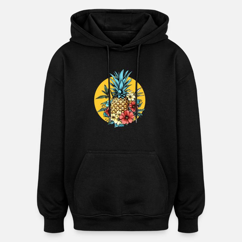 Ananas aux fleurs - Sweat à capuche oversize unisexe - noir