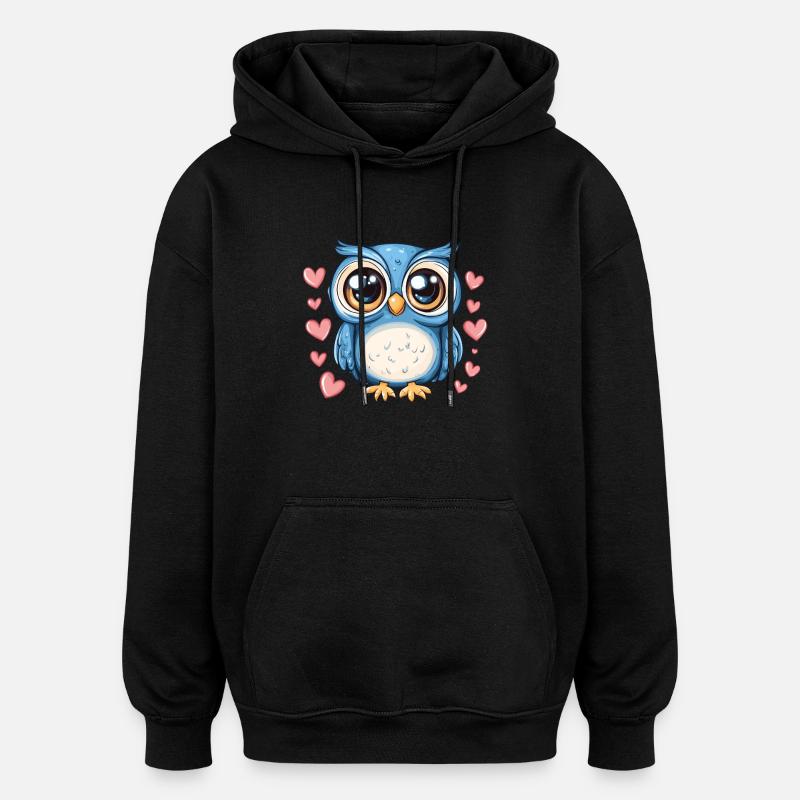 Blaue Eule mit Herzen - Oversized Unisex Hoodie - Schwarz