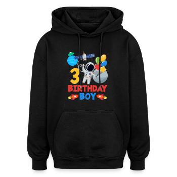 Astronaute Aventure Anniversaire Garçon Design - Sweat à capuche oversize unisexe - noir - Devant - Noah (186cm)