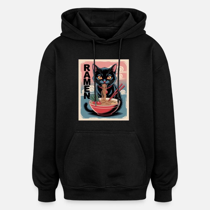 Ramen chat à la japonaise - Sweat à capuche oversize unisexe - noir