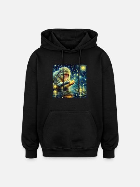 Snow Monkey Starry Night - Oversized Unisex Hoodie - black