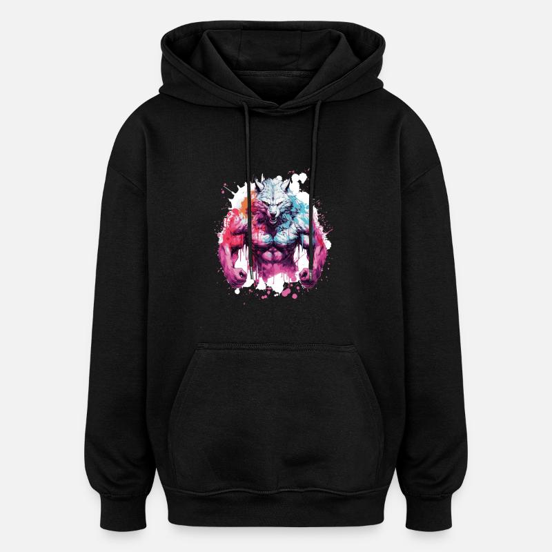 Wolf Muskeln - Oversized Unisex Hoodie - Schwarz