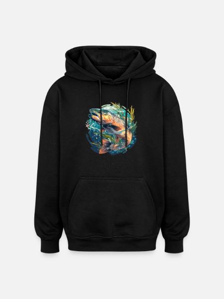 Salmon Salmon - Oversized Unisex Hoodie - black