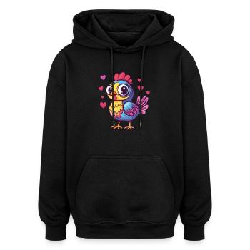 Colorful chicken with hearts - Oversized Unisex Hoodie - black - Front - Noah (186cm)