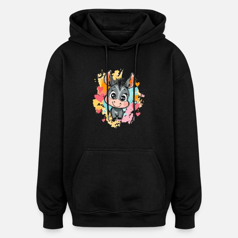 Lustiger Esel mit Herzen - Oversized Unisex Hoodie - Schwarz