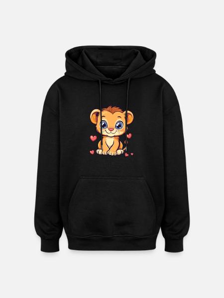 Löwe mit Herzchen - Oversized Unisex Hoodie - Schwarz
