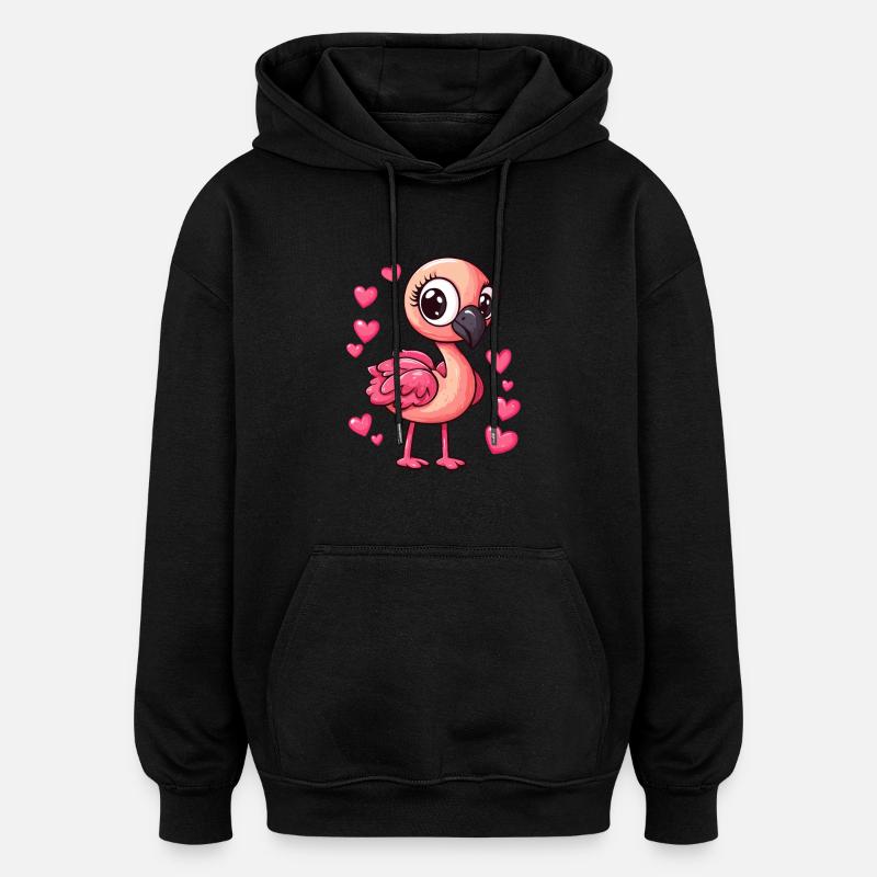 Flamingo with Hearts - Oversized Unisex Hoodie - black