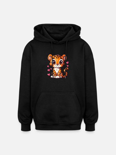 Cute Tiger with Heart - Oversized Unisex Hoodie - black