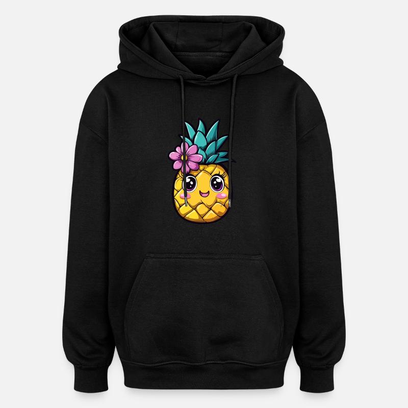Ananas mit Blume - Oversized Unisex Hoodie - Schwarz