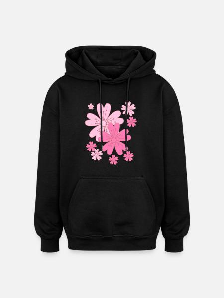 Falling Sakura Cherry Blossoms - Oversized Unisex Hoodie - black