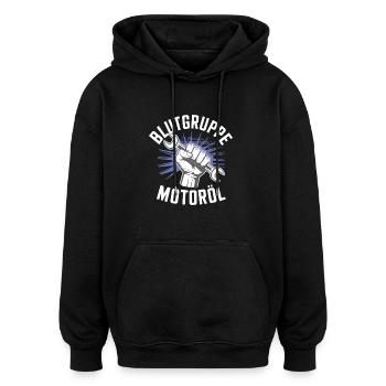 Blutgruppe Motoröl – Für alle Schrauber, Auto-Fans - Oversized Unisex Hoodie - Schwarz - Vorne - Noah (186cm)