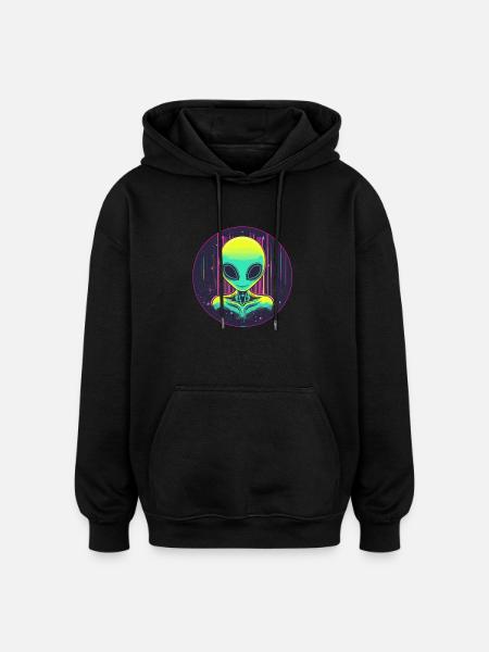 Neon Alien in Space - Oversized Unisex Hoodie - black