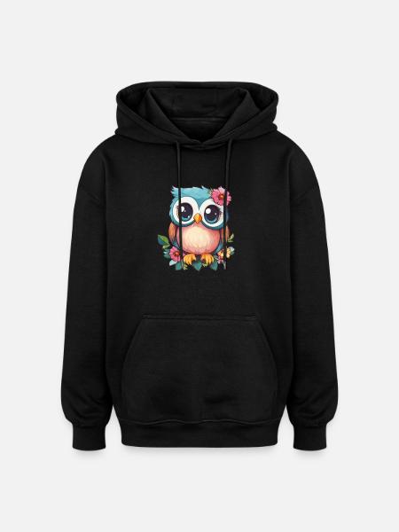 Blümchen Eule mit Charme - Oversized Unisex Hoodie - Schwarz