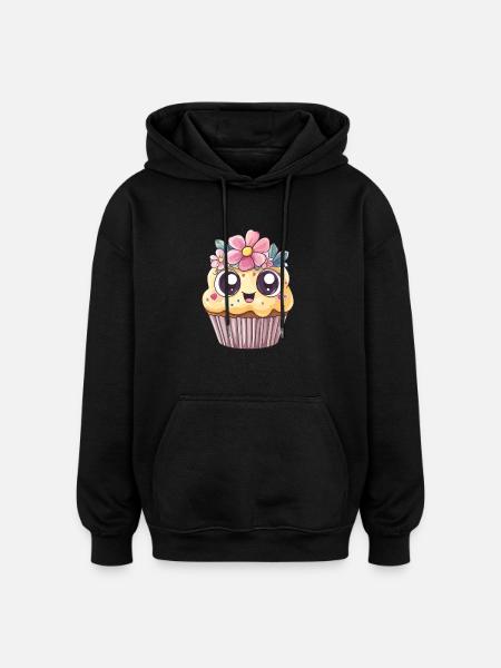 Cupcake mit Blumenkranz - Oversized Unisex Hoodie - Schwarz