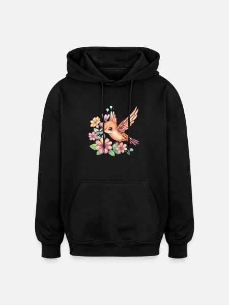 Kolibri mellem blomster - Oversize unisex hoodie - sort