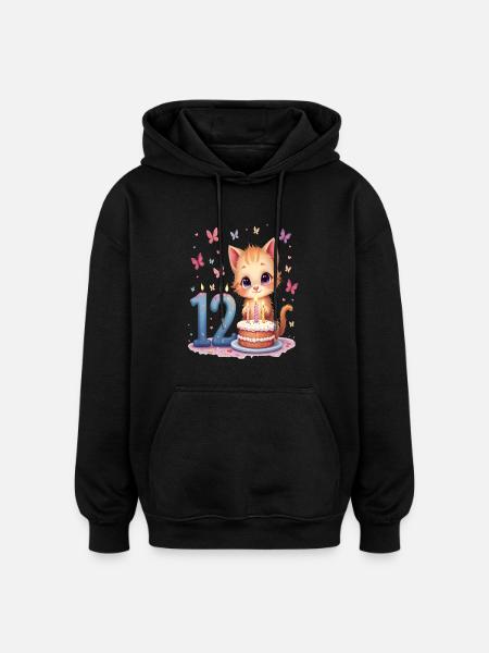 chaton mignon fille 12e anniversaire - Sweat à capuche oversize unisexe - noir