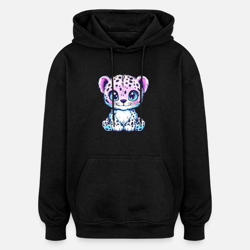 Pastel Leopard with Charm - Oversized Unisex Hoodie - black