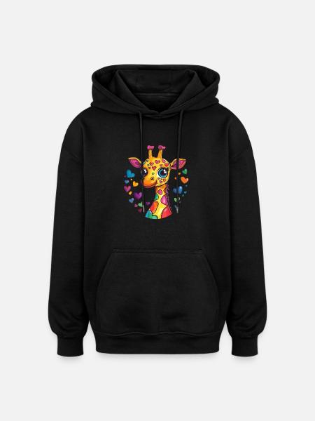 Cute Rainbow Giraffe - Oversized Unisex Hoodie - black