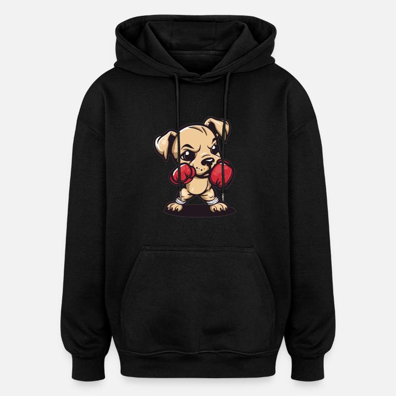 Chien boxer avec puissance - Sweat à capuche oversize unisexe - noir