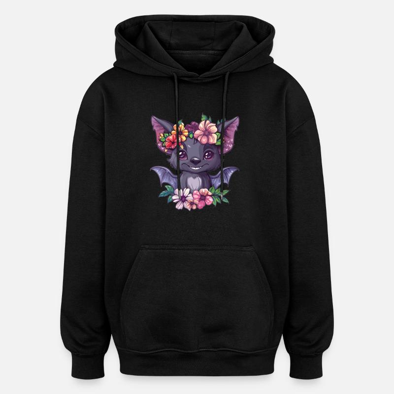 Chauve-souris fleur avec sourire - Sweat à capuche oversize unisexe - noir