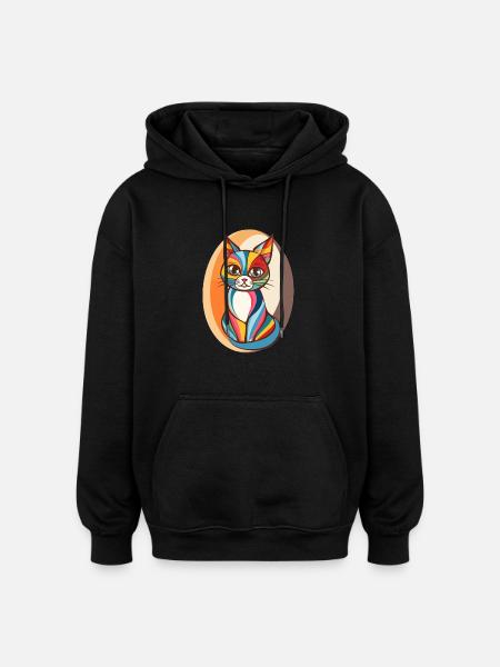 Bunte Popart Katze - Oversized Unisex Hoodie - Schwarz