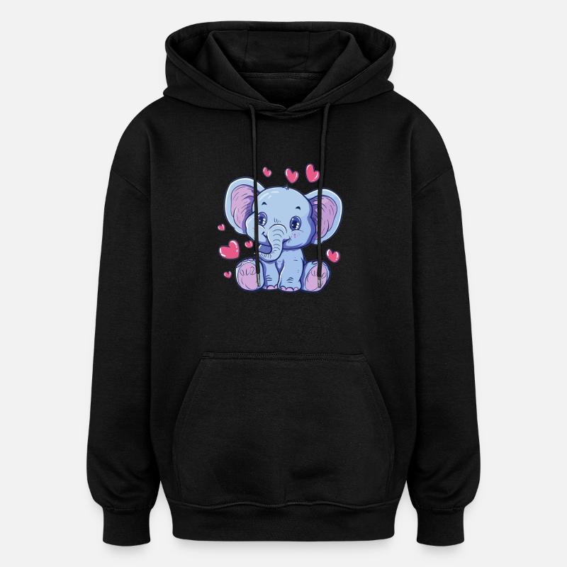Coeur Bébé Éléphant - Sweat à capuche oversize unisexe - noir