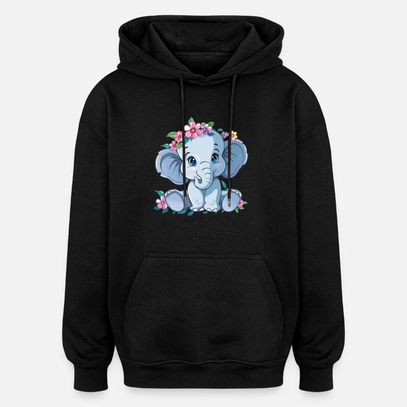 Bébé fleur éléphant - Sweat à capuche oversize unisexe - noir