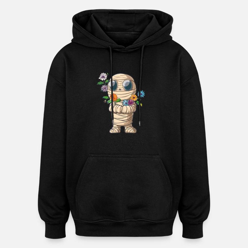Momie avec des fleurs - Sweat à capuche oversize unisexe - noir