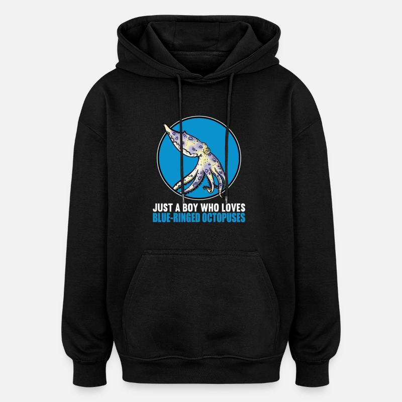 Pieuvre annelée bleue Blaugeringelter Krake - Sweat à capuche oversize unisexe - noir