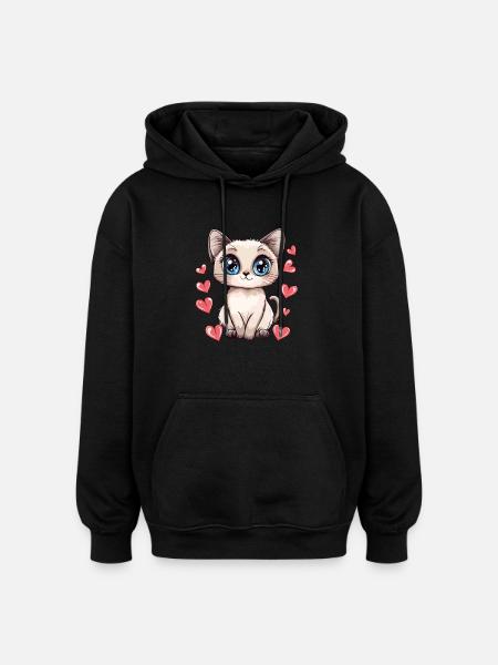Katze mit Herzchenblick - Oversized Unisex Hoodie - Schwarz