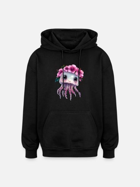 Qualle mit Blütenkrone - Oversized Unisex Hoodie - Schwarz