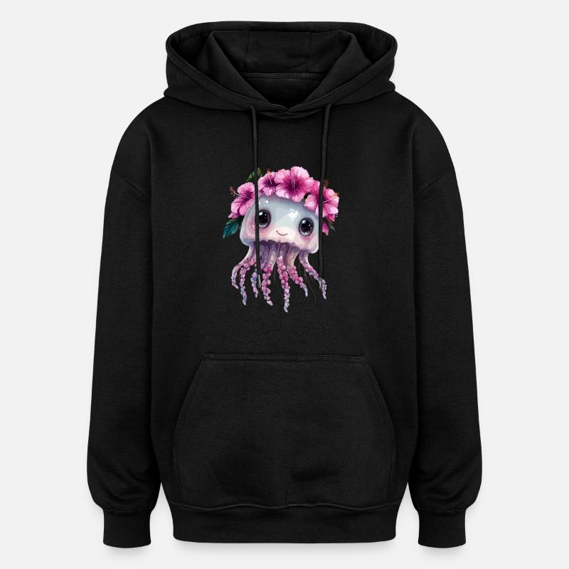 Qualle mit Blütenkrone - Oversized Unisex Hoodie - Schwarz