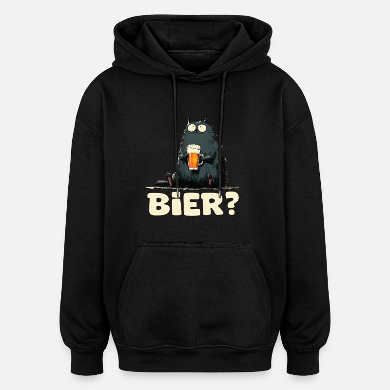 Funny cat with beer - Oversized Unisex Hoodie - black