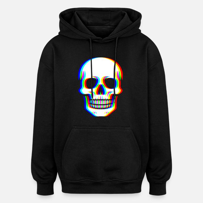 Crâne Glitch - Cyber Art - Sweat à capuche oversize unisexe - noir