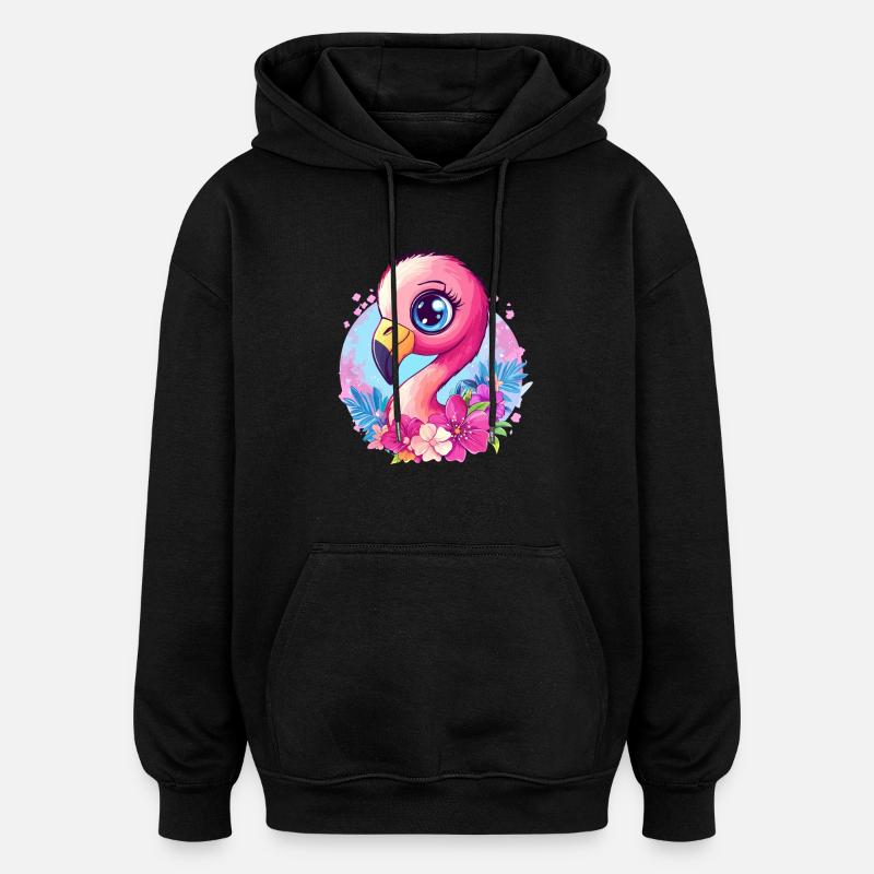 Flamingo mit Blütenzauber - Oversized Unisex Hoodie - Schwarz