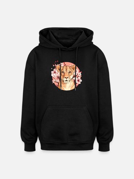 Lioness with flowers - Oversized Unisex Hoodie - black