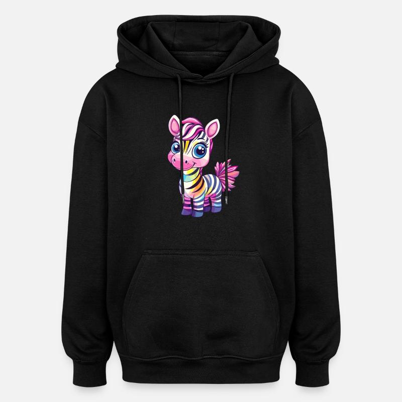 Motif enfant zèbre arc-en-ciel - Sweat à capuche oversize unisexe - noir