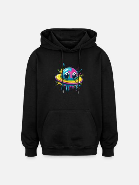 Buntes UFO mit Augen - Oversized Unisex Hoodie - Schwarz