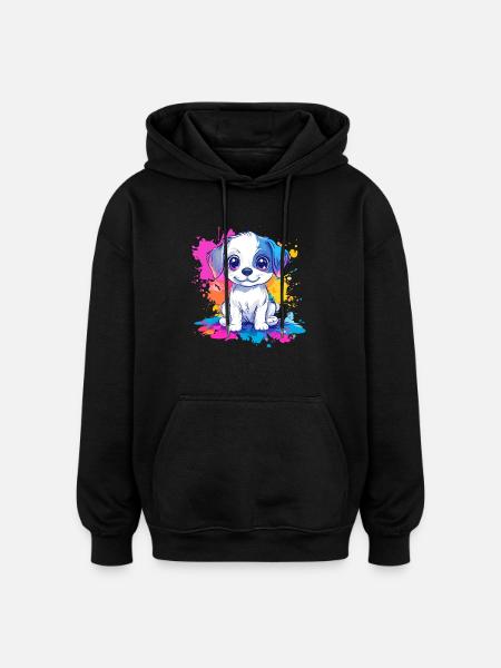 Puppy on paint splash - Oversized Unisex Hoodie - black