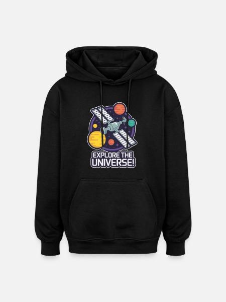 STATION SPATIALE, EXPLOREZ L’UNIVERS - Sweat à capuche oversize unisexe - noir