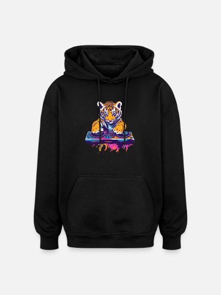 Tigerbaby als DJ - Oversized Unisex Hoodie - Schwarz